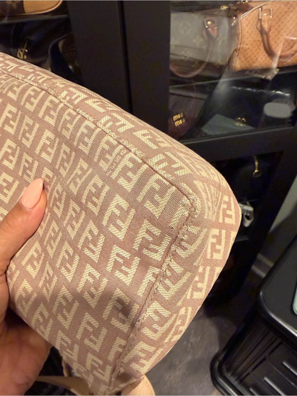 Fendi Beige Pink FF Jacquard Shoulder Bag - Picture 6 of 14
